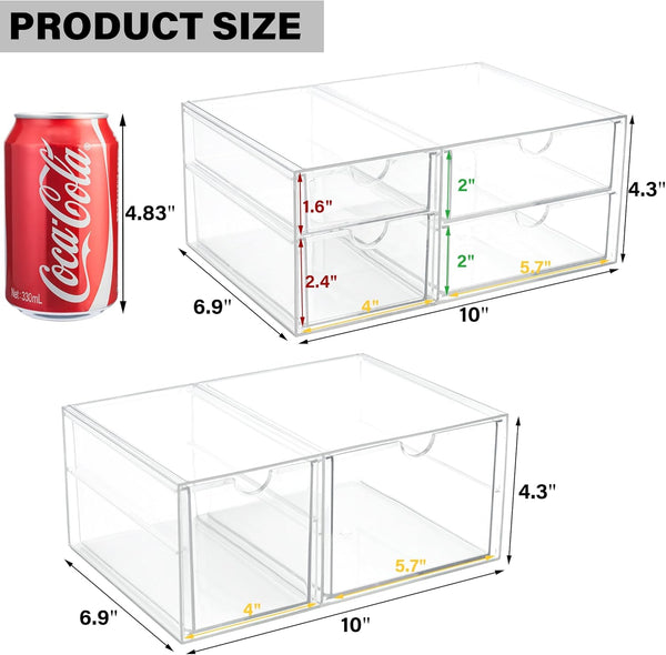 Clear Stackable Acrylic Drawer Makeup Organizer Set of 2
