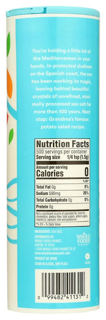 Fine and Flaky Whole Foods Market Sea Salt, 26.5 oz, Kosher Certified, Non-GMO