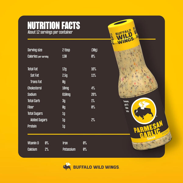Buffalo Wild Wings Parmesan Garlic Sauce, 12 fl oz, Italian Herbs, Parmesan Cheese, Garlic, Dipping Sauce, Marinade, Topping, Seasoning