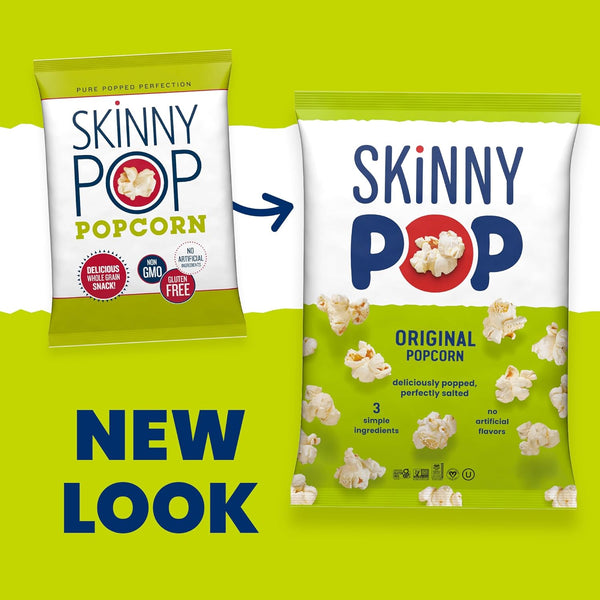 SkinnyPop Popcorn, Original, Whole Grain, Dairy-Free Snack, 8oz Family Size Bags (6ct)