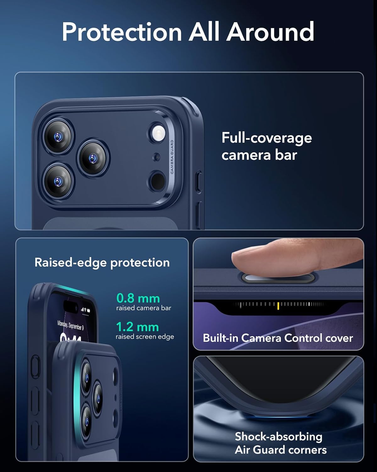 ESR for iPhone 17 Pro Case, Camera Control, Compatible with MagSafe, Shockproof Military-Grade Protection, Magnetic Phone Case for iPhone 17 Pro, Classic Hybrid Case, Frosted Blue - Rayz Mart