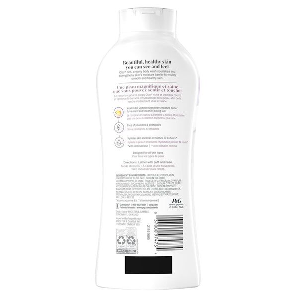 olay body wash for women, 24hr moisturizing, hydrating & refreshing, b3 vitamin complex, paraben-free, 22 fl oz, pack of 2