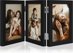 decorUhome Engineered Wood Trifold 4x6 Photo Frame with Plexiglass for Tabletop Display, Black, 3-Picture Frame