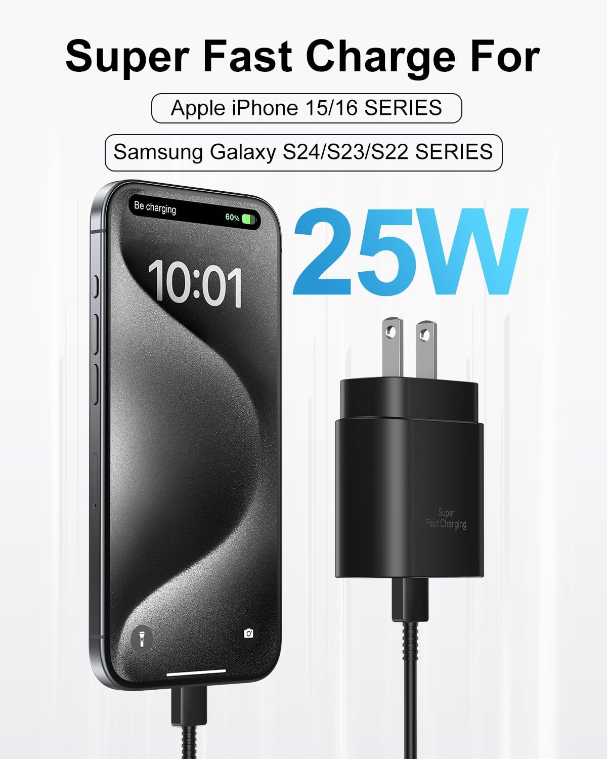 Type C Charger Fast Charging for iPhone 17 16 15, 2Pack [10FT&6FT] Long USB C Cable with 25W Phone Super Fast Charger Block Compatible with Galaxy S25/S24/Plus/Ultra,iPhone 15/16/17/Air/Plus/Pro Max