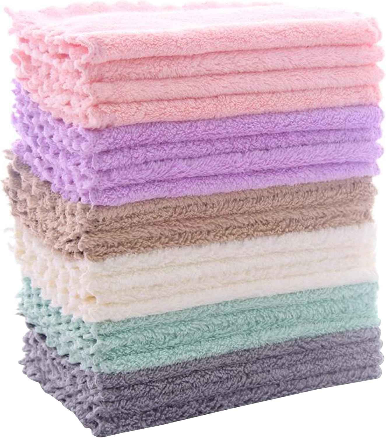 24 Pack Kitchen Dishcloths - Does Not Shed Fluff - Reusable Dish Towels, Dish cloths, Super Absorbent Coral Fleece Cleaning Cloths, Nonstick Oil Washable Fast Drying, 7 x 9 Inch (Multicolor)
