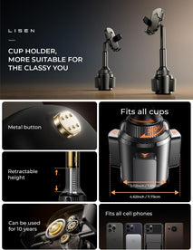 LISEN Cup Holder Phone Holder [No Shaking] Phone Holder for Car, 360° Adjustable iPhone Holder Car Accessories for Women Truck Jeep Golf for iPhone 17 Pro Max 16 15 14 Samsung S25 All 4-7'' Phone