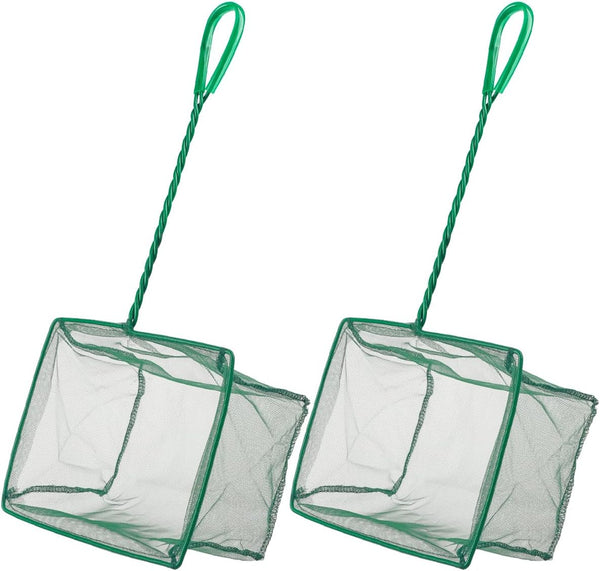 Pawfly green braided metal handle square aquarium net for fish tanks and small koi ponds