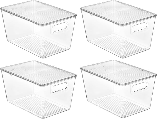Clear Stackable Storage Bins with Lids for Pantry Organizer and Storage