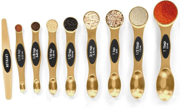 Magnetic Measuring Spoons Set Stainless Steel with Leveler, Stackable Metal Tablespoon Measure Spoon for Baking, Cups and Spoon Set Kitchen Gadgets Apartment Essentials Fits in Spice Jars