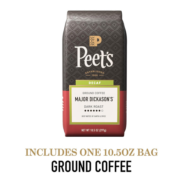 Peet's Coffee Decaf Major Dickason's Blend, Dark Roast Ground Coffee, 100% Arabica, 10.5 Ounce Bag