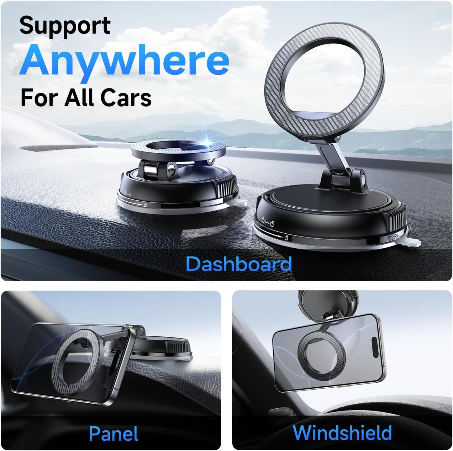 Car Phone Holder for Magsafe [78+LBS Strongest Suction & 2400gf Magnetic] 360° Adjustable Car Phone Mount, Phone Holders for Your Car for iPhone 17 Pro Max 16 15 14 13 12 Air Plus (Carbon Fiber)