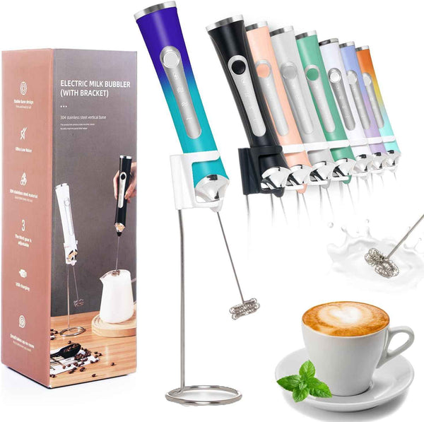 Rechargeable Milk Frother Handheld For Coffee,3 Speeds Frother Wand With Stand, Batidora De Mano Electrica,Coffee Frother With 2 Heads,Drink Mixer Electric Handheld,Kitchen Essentials(Black)