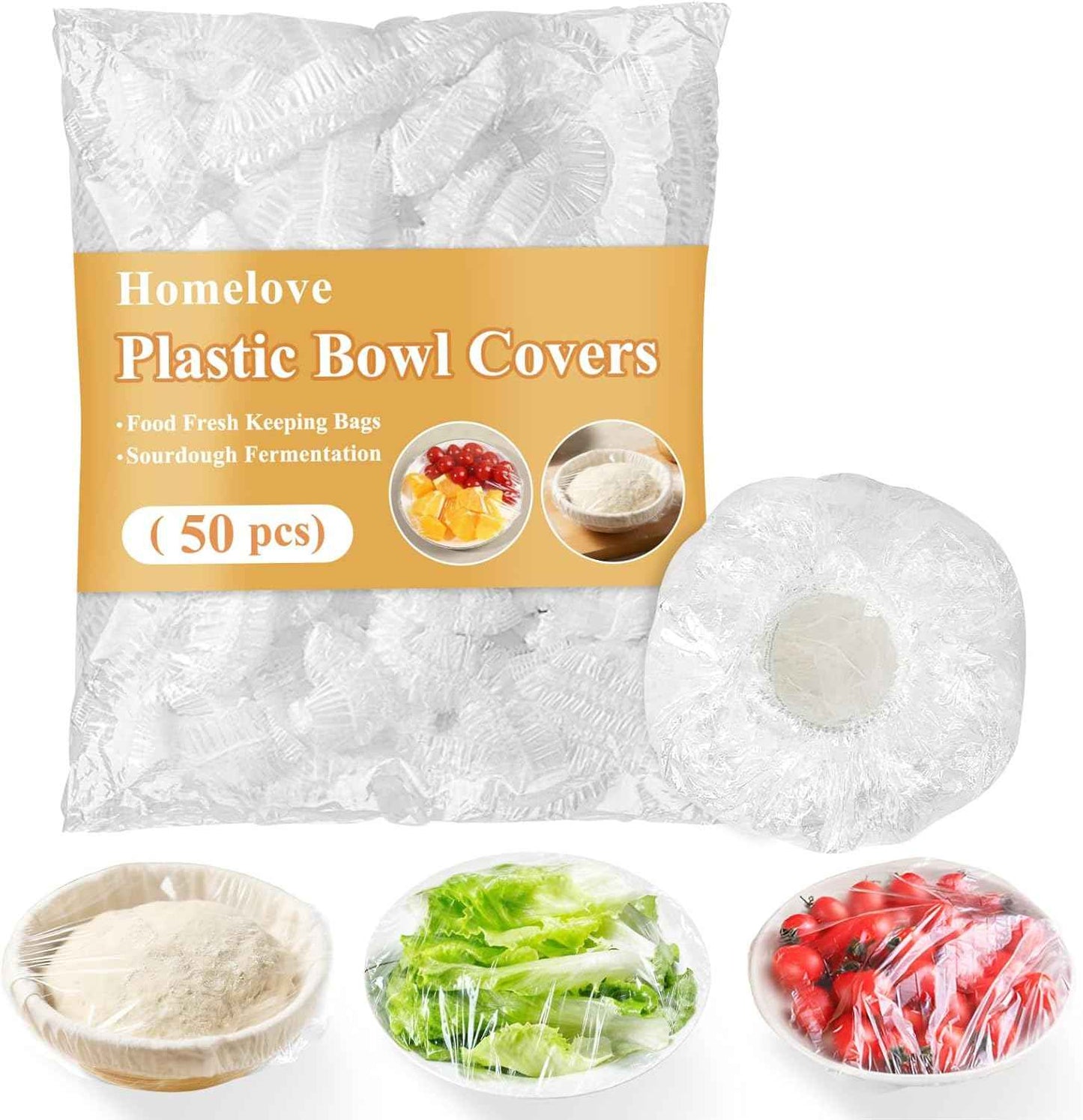 Homelove 100pcs Plastic Bowl Covers Food Cover Dish Covers, Reusable Elastic Stretch Fresh Keeping Bags, Kitchen Dining Plate Bread Proofing Food Storage Covers, Universal Kitchen Plastic Wrap