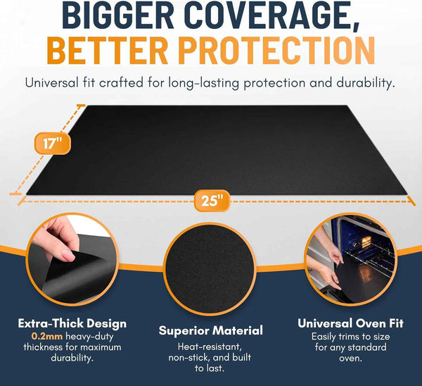Oven Liners for Bottom of Oven - 2 Pack Large Heavy Duty Mats, 17”x25” Non-Stick Reusable Liner for Electric, Gas, Toaster Ovens, Grills - BPA & PFOA Free Kitchen Accessory to Keep Oven Clean (Black)