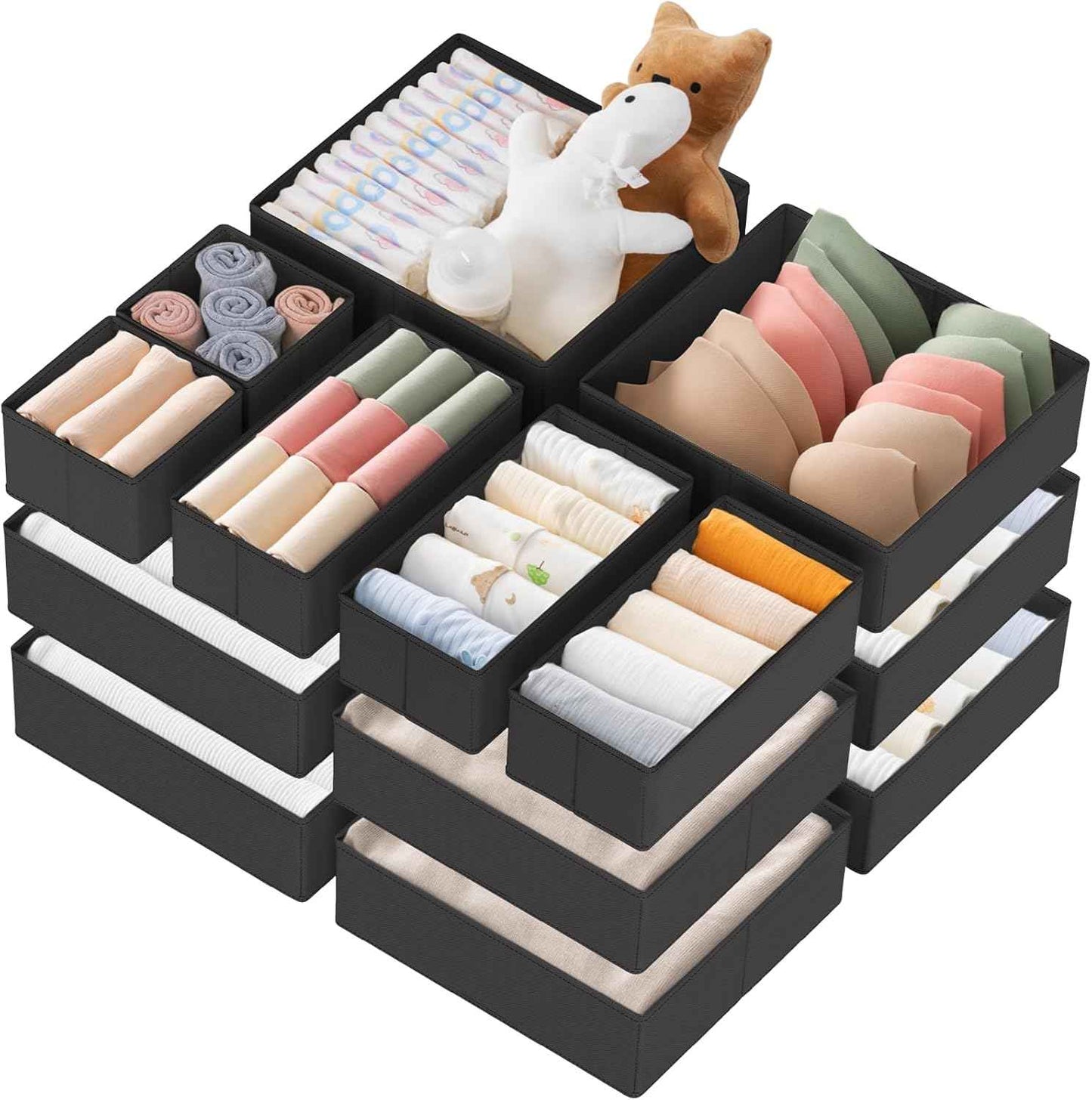 Criusia Drawer Organizer Clothes, 10 Pack Dresser Organizer for Baby Clothes, Underwear, Sock- Foldable Closet Organization and Storage Dividers Bins for Nursery, Bedroom (Beige)