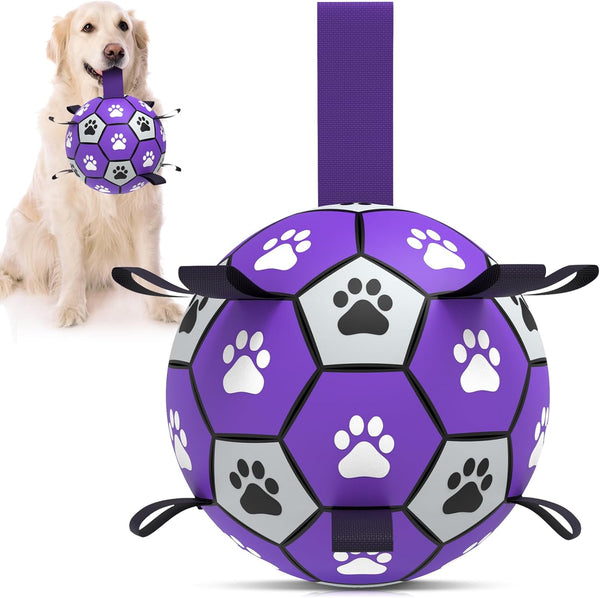 Qdan dog toys 6 inch world cup dog soccer ball with straps for small medium pet outdoor play