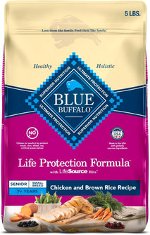 Blue Buffalo Life Protection Formula Small Breed Senior Dry Dog Food, 5-lb Bag, Chicken & Brown Rice Recipe, No Corn, Wheat, or Soy