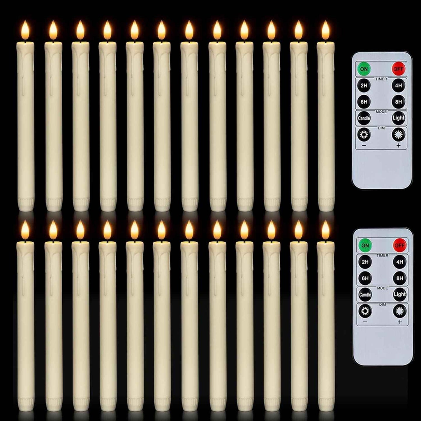 Homemory 6 Pcs Flameless Taper Candles with Remote, Timer, Dimmer, Ivory Battery Operated CandleSticks with Flickering Light, Plastic Led Window Candles, 9.6 Inches for Halloween Christmas Decoration