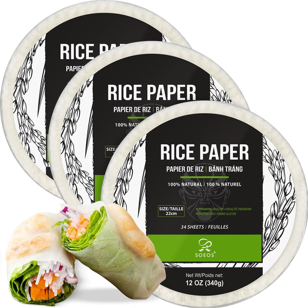 White Rice Paper Wrappers, 34 Sheets, Non-GMO, Gluten-Free, Low Carb, Vietnamese Rice Wraps