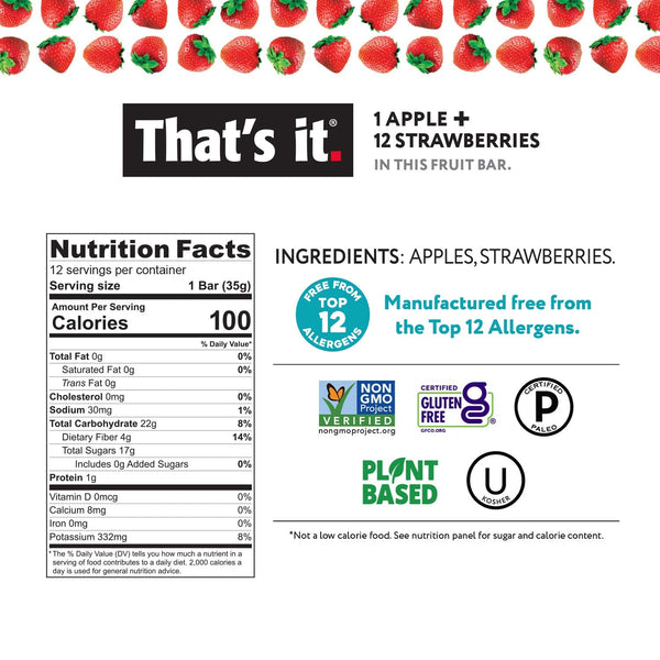 That's it. Variety Pack 100% Natural Real Fruit Bars, High Fiber Vegan Gluten Free Healthy Snacks for Adults & Paleo Children, Non GMO, No Added Sugar