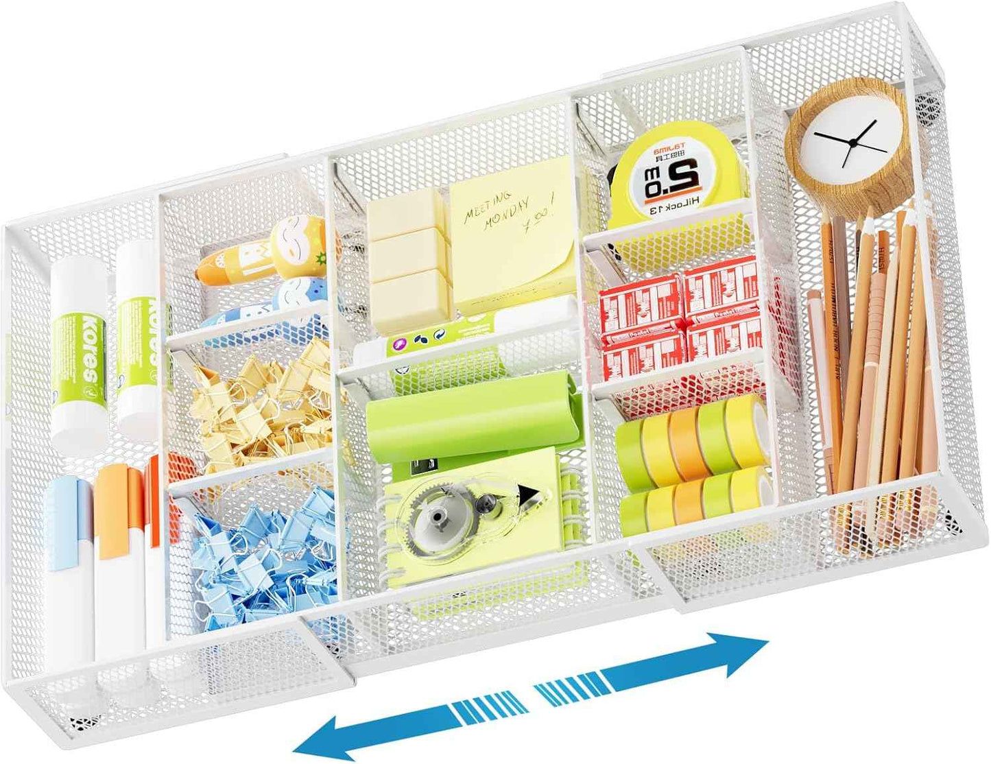 Marbrasse Expandable Desk Drawer Organizer, Mesh Drawer Organizer Tray with 10 Adjustable Compartments, Desk Organizers and Accessories, 5 Dividers Drawer for Office Supplies, Makeup & Vanity (Black)