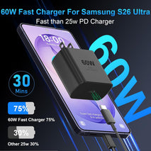 60W Super Fast Charger USB C, Type C Charger Fast Charging Android Phone Charger Block with 10FT USB C Chargers Fast Charging Cable Cord for Samsung Galaxy S26 Ultra/S26+/S26/S25Ultra/S25/S24/S23/S22