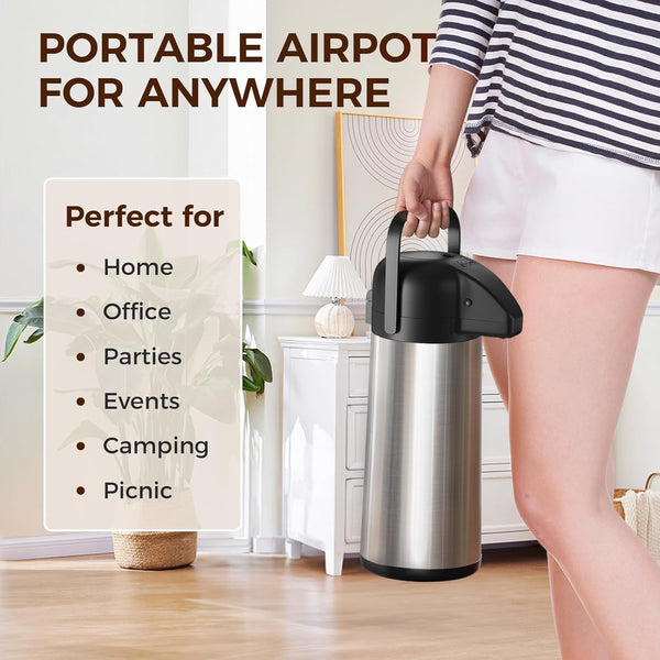 Large capacity stainless steel coffee carafe for hot drinks and tea