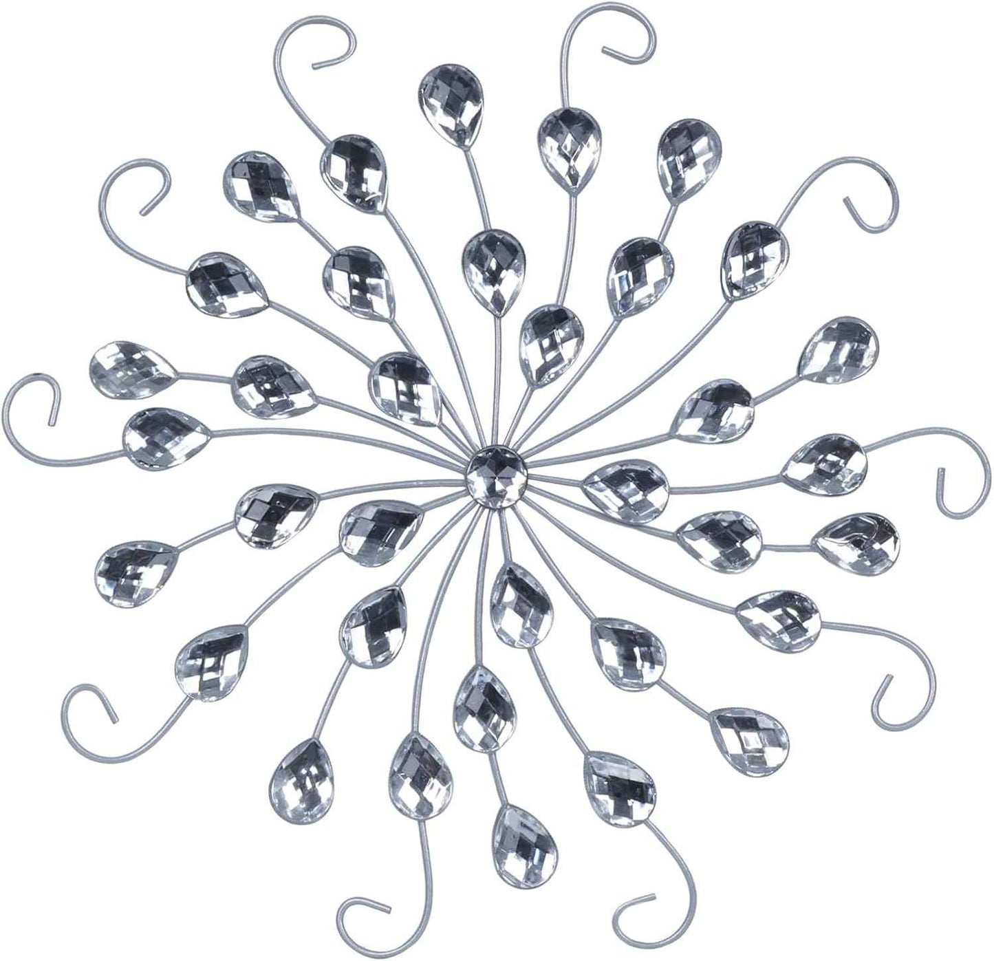 hogardeck Metal Flower Wall Decor, 11inch Silver Metal Jeweled Wall Art Bling Crystal Home Décor, Sun Burst Rhinestone Wall Hanging Diamond Accents for for Indoor, Outdoor, Living Room, Bedroom