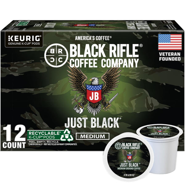 Black Rifle Coffee Company Just Black medium roast K Cups, 50 count, compatible with Keurig machines