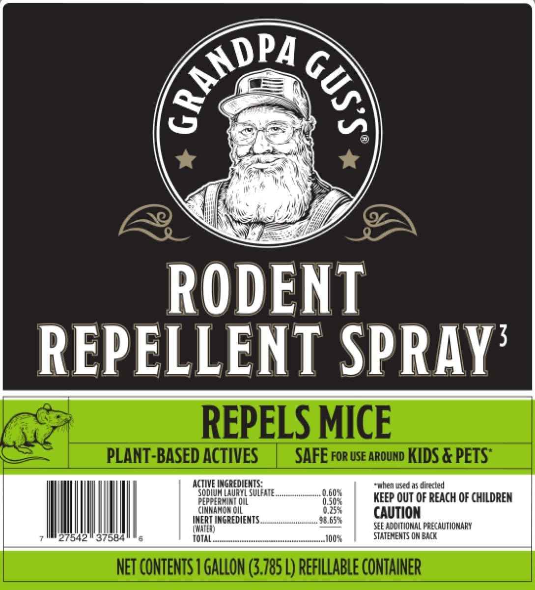 Grandpa Gus's Rodent Repellent Spray with Sprayer, Natural Peppermint & Cinnamon Oils Repel Mice and Stop Rats, 1 Gallon (Pack of 1)