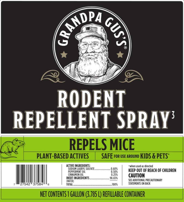 Grandpa Gus's Rodent Repellent Spray with Sprayer, Natural Peppermint & Cinnamon Oils Repel Mice and Stop Rats, 1 Gallon (Pack of 1)