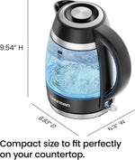 Chefman 1.8L 1500W Electric Kettle with Stainless Steel Filter and Borosilicate Glass