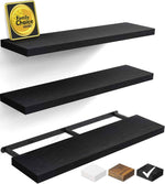 BAYKA Floating Shelves for Wall, Wall Mounted Rustic Wood Shelves for Bathroom, Bedroom, Living Room, Kitchen, Hanging Shelf for Books/Storage/Room Decor with 22lbs Capacity (Black, Set of 3, 15.7in)