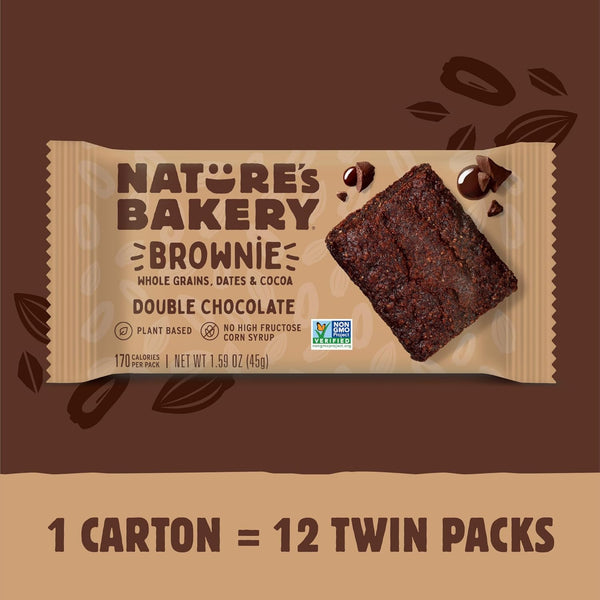Nature's Bakery Double Chocolate Brownie Bars, Whole Grains, Dates, and Cocoa, Plant Based, Dairy-Free Snack Bars
