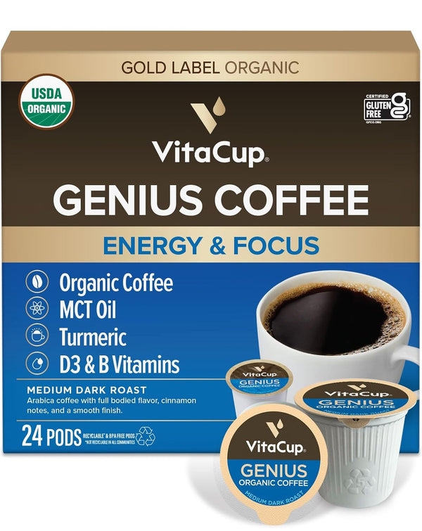 VitaCup Organic Keto Coffee Pods, Single Serve Compatible with Keurig K-Cup Brewers, 16 Count
