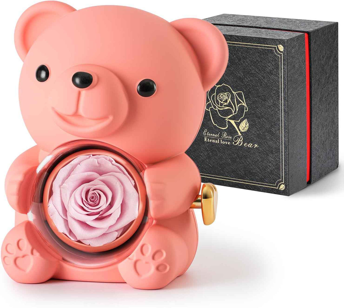 Cute Teddy Bear with Preserved Rose - A Real Rose Flower in Bear with Elegant Gift Box - Romantic Gift for Her in Mother's Day, Weddings, Anniversaries, and Bridal Showers (Red)