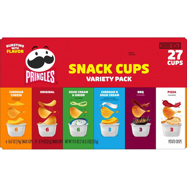 Pringles Potato Crisps Chips Variety Pack 19.5oz Box 27 Cups