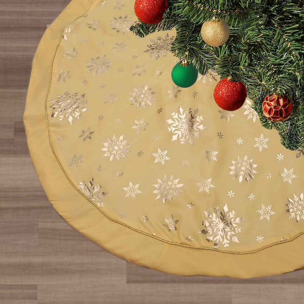 Flash World 48 Inch Large Christmas Tree Skirt Xmas Soft Cover Mat Decor Snowflake Collar Farmhouse Tree Skirt for Holiday Ornaments Party Home Indoor Decorations (Red, 48INCH)