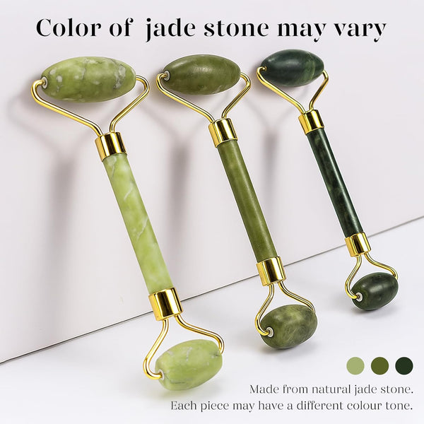 BAIMEI IcyMe Green Jade Gua Sha and Face Roller Set for Puffiness and Redness Reduction, Self Care Gift