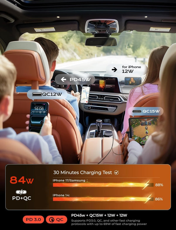 LISEN Retractable Car Charger, 84W Car Charger USB C Fast Charger Adapter for iPhone, Car Accessories for Men Women, Gifts for Fathers Day for Men Dad Husband, for iPhone 17 16 15 14 13 12 11 Samsung
