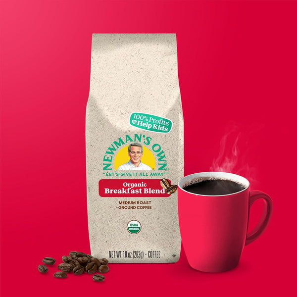 Newman's Own Organics Breakfast Blend, Ground Coffee, Fair Trade, Medium Roast, 10oz Bag, USDA Organic