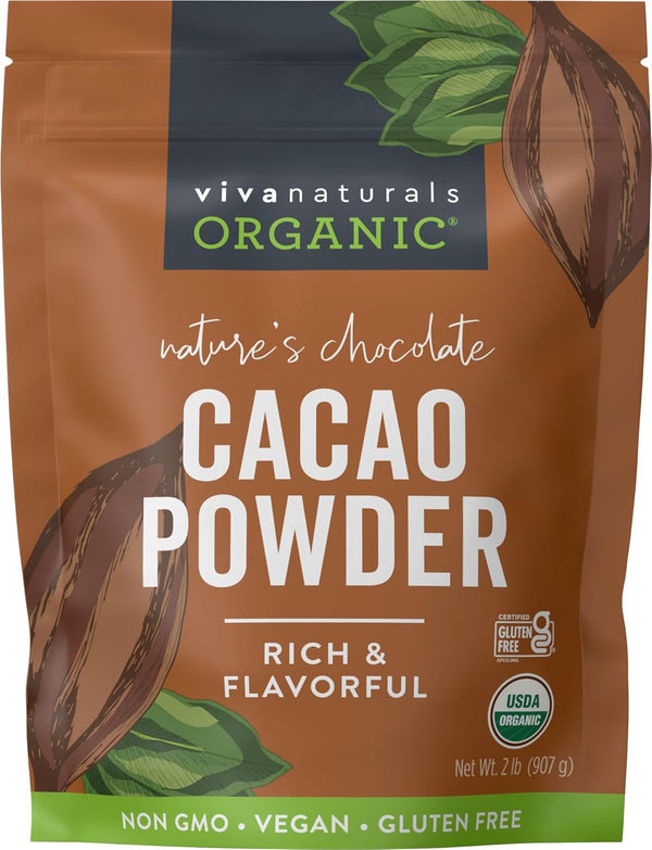 Organic Unsweetened Cacao Powder 1 lb (454 g) Rich Dark Chocolate Flavor Vegan Keto Paleo Non-Gmo Gluten-Free