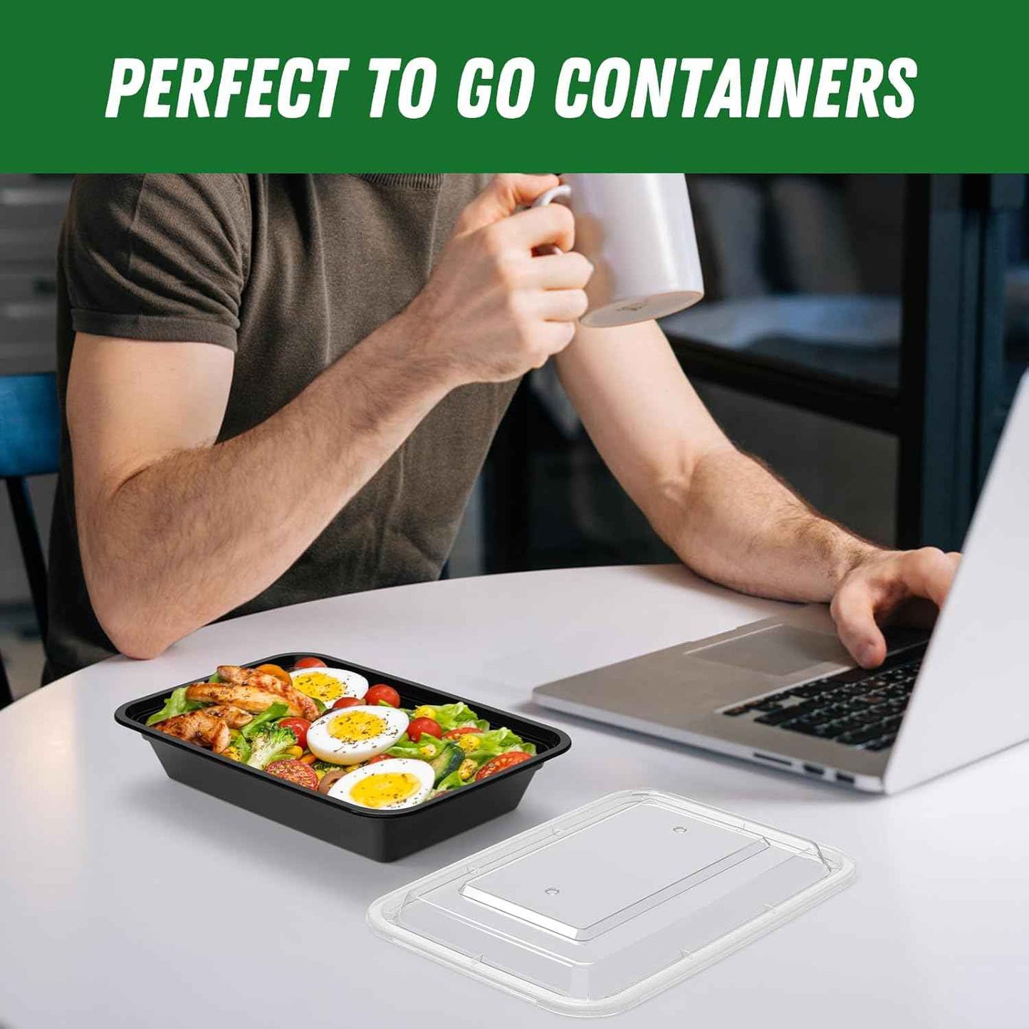 50 Pack (100-Piece) 28 oz Meal Prep Containers Reusable with Lids, Sturdy Leakproof & Food Safe, Microwave, Freezer, Dishwasher Safe Prep Containers, To Go Take Out Plastic Food Storage