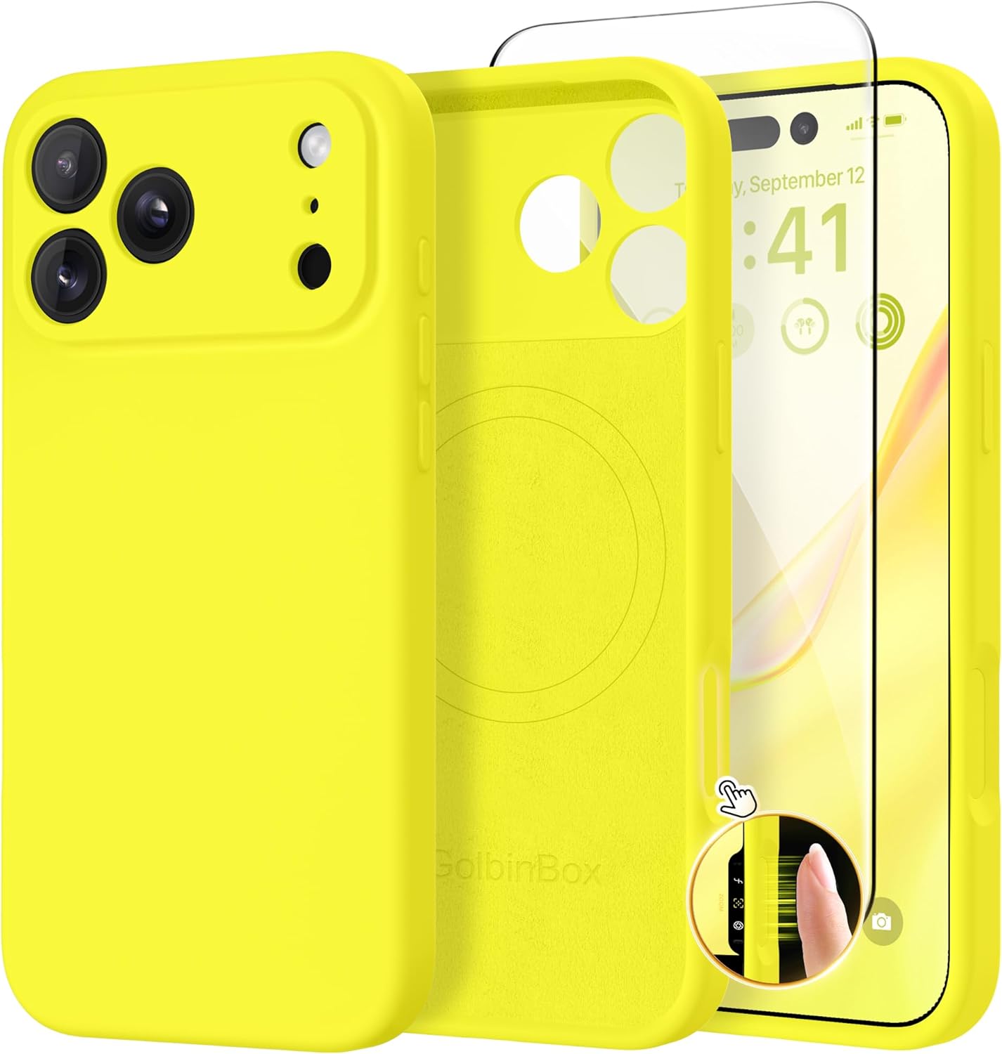 GolbinBox Magnetic for iPhone 17 Pro Max Case, Compatible with MagSafe, [Full Camera Protection] [Screen Protector], Silicone Shockproof Phone Cover with Anti-Scratch Microfiber Lining, Chalk Pink