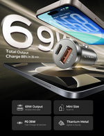 69W Dual Port Car Charger with USB C and USB A Ports