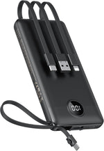 VEEKTOMX Portable Charger with 4 Built-in Cables — 10000mAh Slim Power Bank, USB-C Battery Pack with iPhone & Micro USB, TSA Approved Travel Charger for iPhone, Samsung, Android