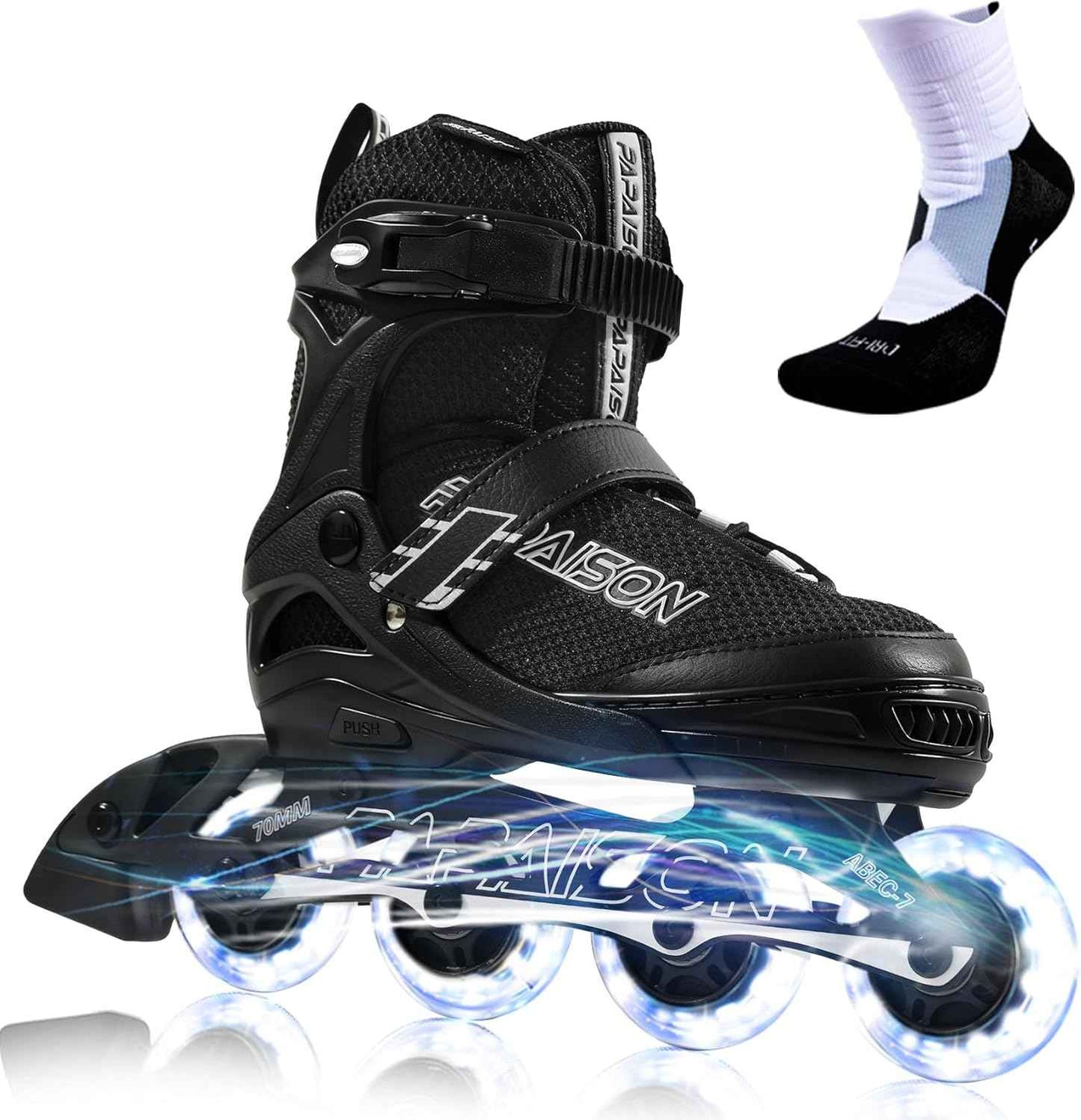 PAPAISON Adjustable Inline Skates for Kids and Adults with Full Light Up Wheels, Outdoor Roller Skates for Girls and Boys, Men and Women