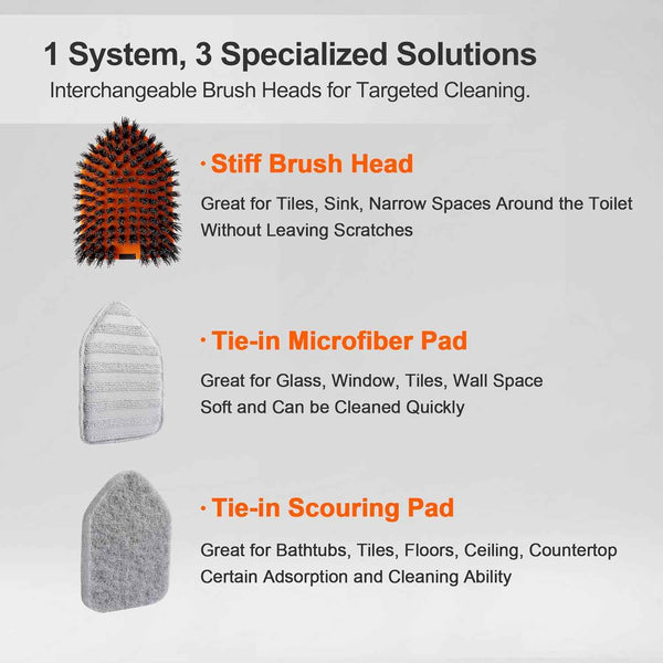 Tile Tub Scrubber Brush - Extendable Long Handle, 3 Cleaning Heads, No-Scratch Shower Scrubber for Bathroom, Kitchen, Toilet