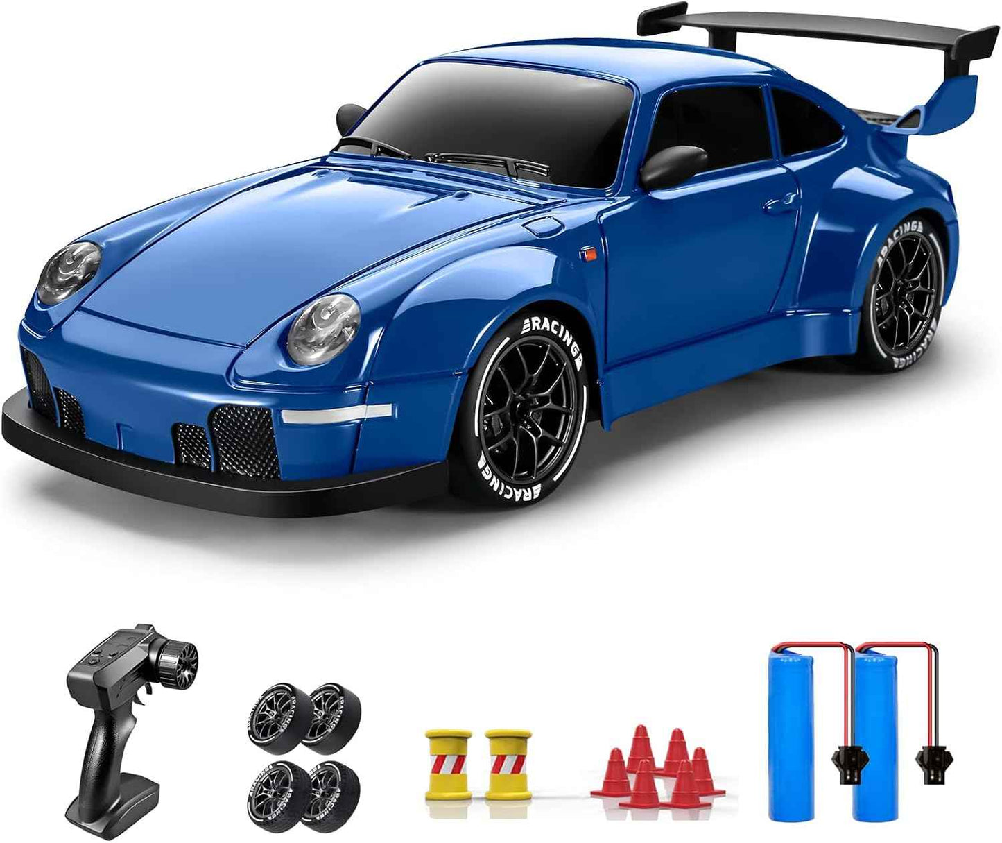 ACAMMZAR RC Drift Car, 1:24 Remote Control Car for Kids, 20KM/H 4WD High Speed RC Cars with LED Lights, Two Batteries, Extra Drifting Tires, Vehicle for Adults Boys Girls