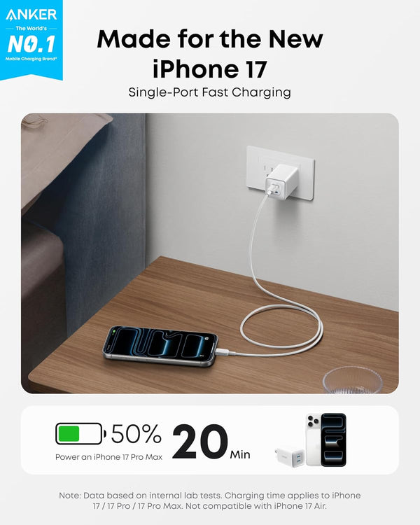 Anker Nano 47W Fast Charger USB C, 2-Port Compact Foldable USB C GaN Charger for iPhone 17/16, Galaxy, Pixel, Compatible with MagSafe (White)